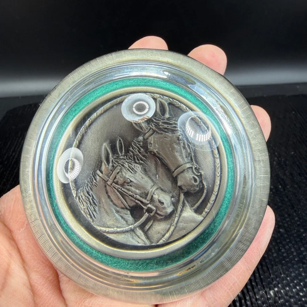 Vintage‎ Fort Pewter Horse Heads Dome Paperweight Equestrian Desk Decor 3 Inch